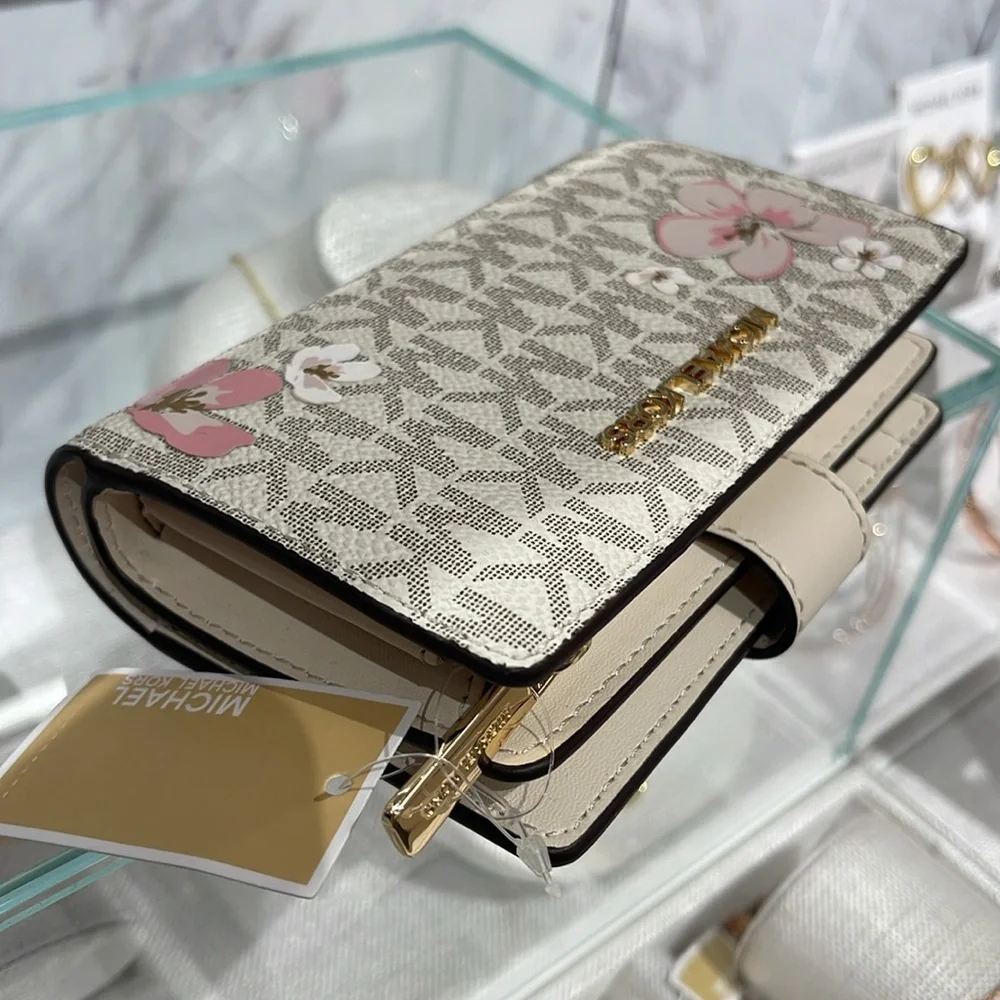 Michael Kors Jet Set Medium Floral Embellished Signature Logo Bi-fold Wallet NWT
